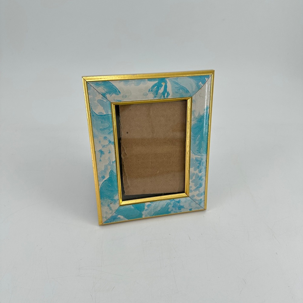 Blue and White Marbled Pattern Gold Trim Photo Frame for 3.5x5 Picture